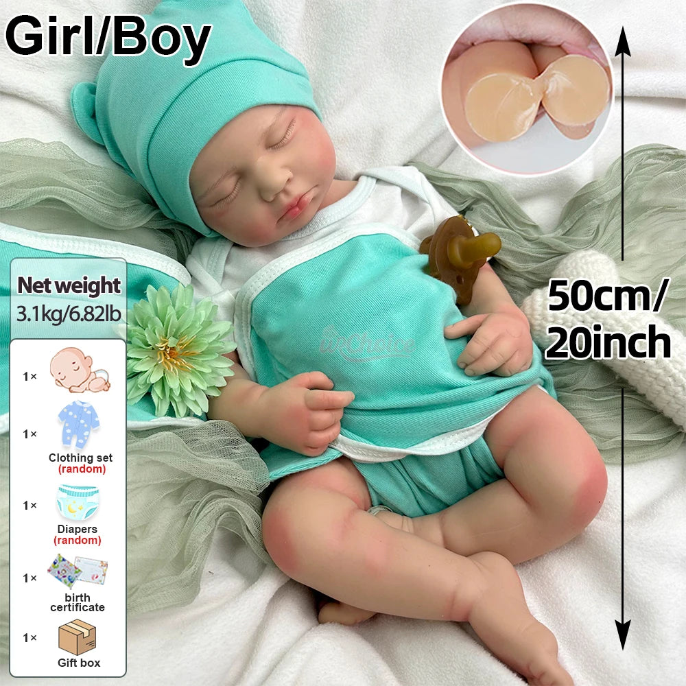Open Mouth 20" Realistic Newborn Silicone Reborn Baby Loulou Weighted Handmade Reborn Doll Close Eyes Sleeping Veins For Kid Toy