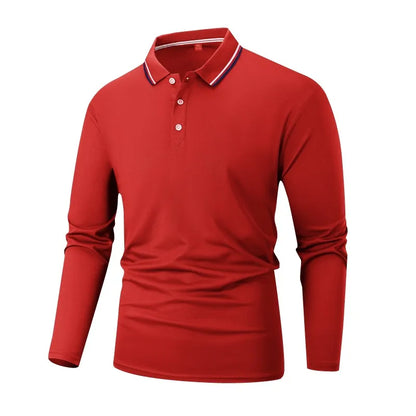 New Men's Business Casual Long Sleeved Shirt Solid Color Formal Polo Shirt Fashionable Breathable Comfortable Versatile Work Top