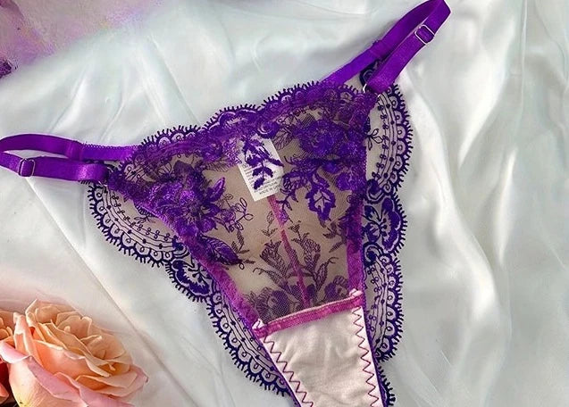 Red Ensemble Lingerie Broderie Florale Transparent Armature Push Up Coupe Ultra Fine Soutien-Gorge String Style Pure Désir Femme