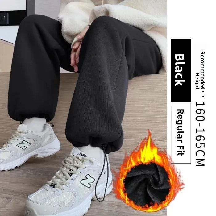 Thickened Fleece Women's Sports Pants Autumn Winter New Style Casual Loose Wide Leg Sweatpants High Waist Polyester Fiber