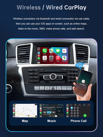 Road Top Wireless CarPlay Android Auto for Mercedes Benz ML GL W166 X166 2012-2015, with Mirror Link AirPlay Car Play Functions