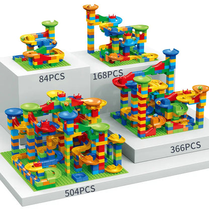 84-504PCS Marble Race Run Block Small Size Building Blocks Funnel Slide Blocks DIY Creative Bricks Assemble Toys Gifts