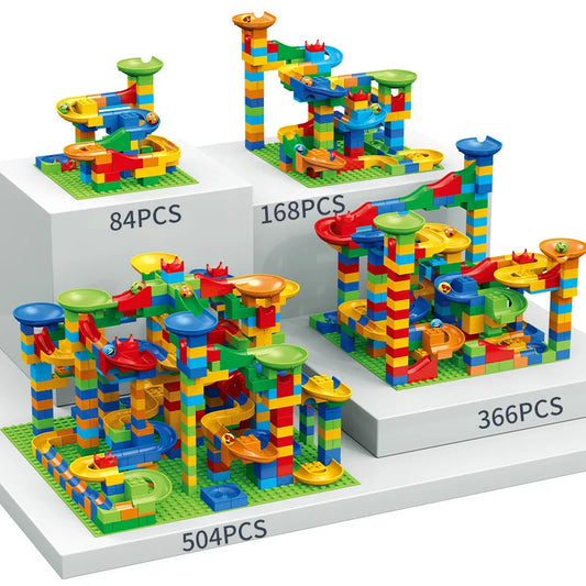 84-504PCS Marble Race Run Block Small Size Building Blocks Funnel Slide Blocks DIY Creative Bricks Assemble Toys Gifts