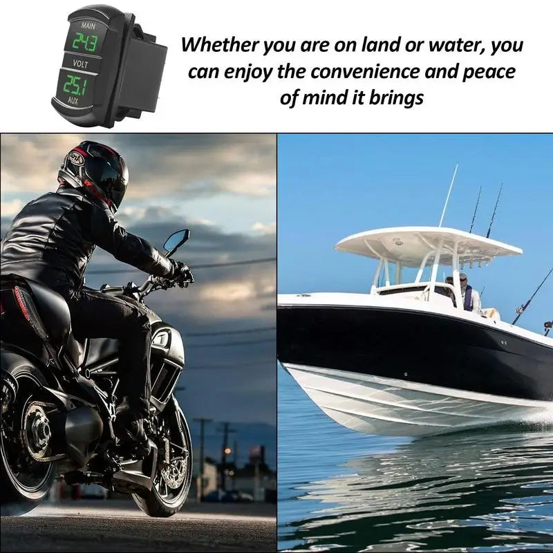 DC 12V/24V Digital Voltmeter Waterproof Car Dual Battery LED Digital Volt Meter Boat Voltage Marine Gauge Voltmeter Gauge