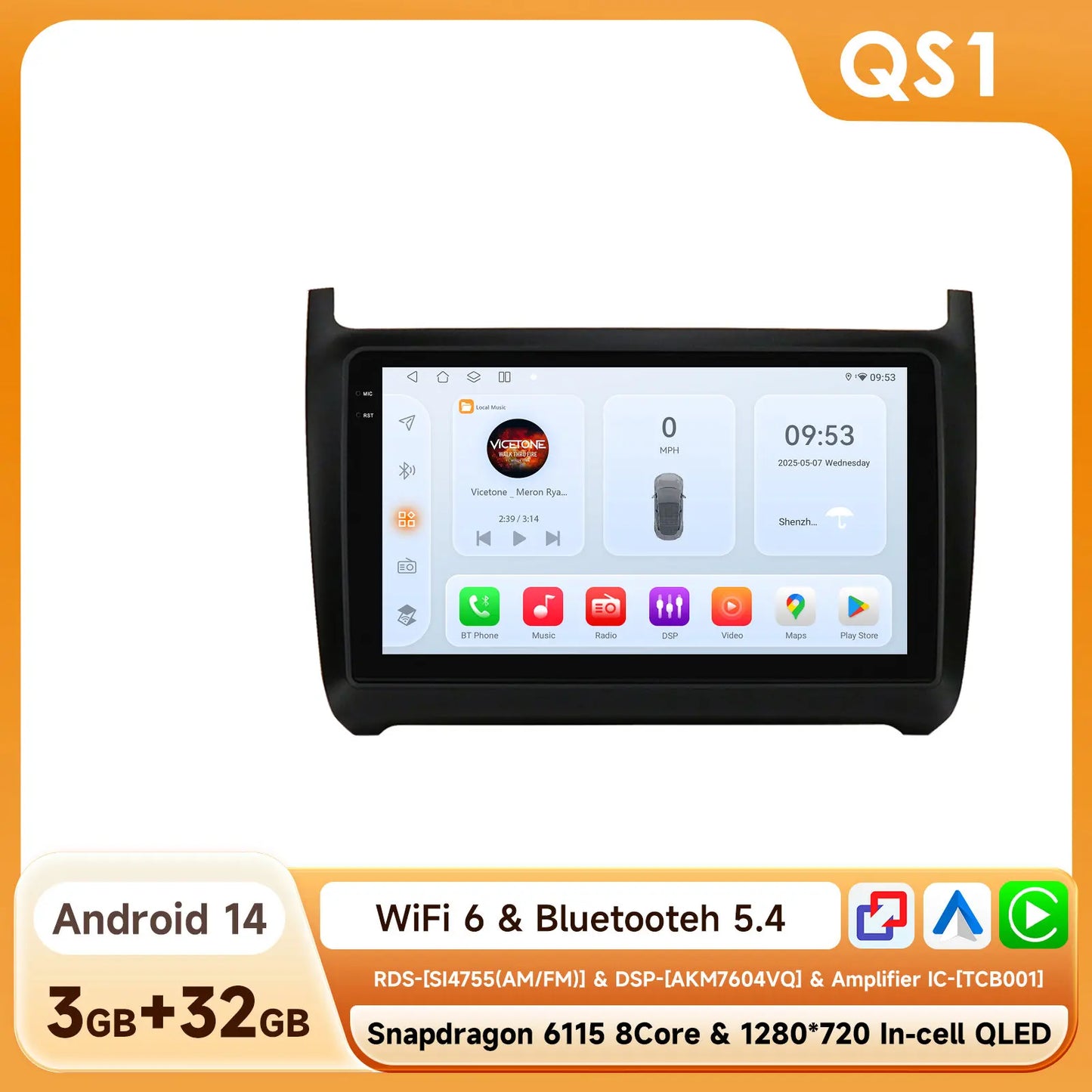 Hizpo 9" Car Radio Carplay for Volkswagen Polo 5 2008 - 2020 Smart Player Wireless Android Auto GPS Navigation BT 6115 WiFi 4G