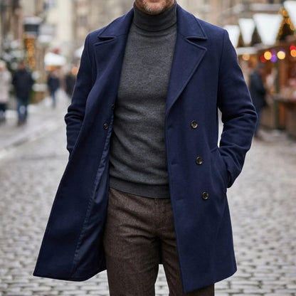 New Men's Coats Double Breasted Coat Autumn Winter Warm Garry Cloth Solid Color Overcoat Medium Long Mens Streetwear Casual Suit