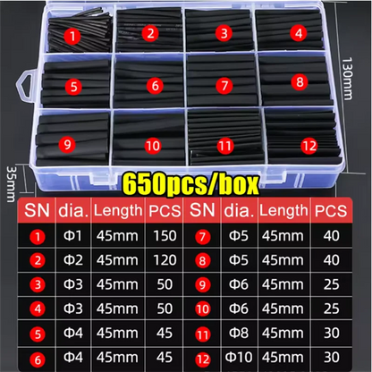Black Heat Shrink Tube Kit Thermoresistant Tubing Shrink Wire Wrapping Electrical Connection Cable Insulation Sleeves Protecter