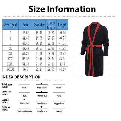2024 Winter Men's Bathrobe Solid Color Belt Flannel Hooded Bath Robe Pockets Warm Men Nightgown Home Gown Sleepwear Men Clothing