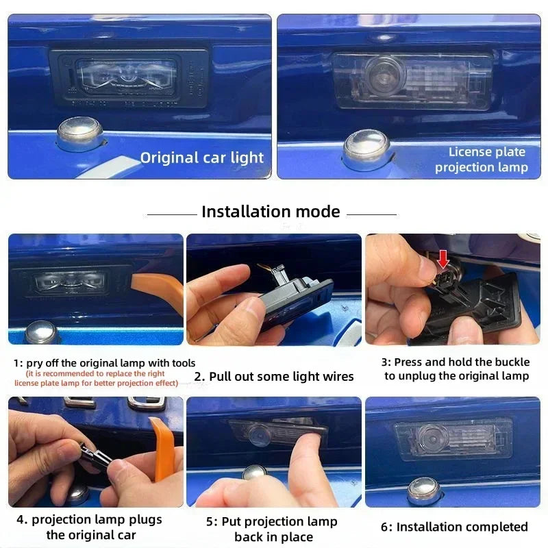 74*34mm License plate projection lamp LED decorative lights atmosphere lights For Audi A3 A4 A5 A6 A7 A8 S3 S4 S5 S6 S7 Q3 Q5 Q7