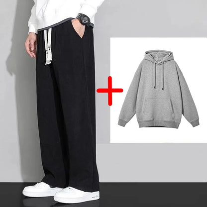 Corduroy Fleece Lined Men's Pants Autumn Winter Style Loose Straight Leg Sports Casual Set Men's Winter Fashion Trousers