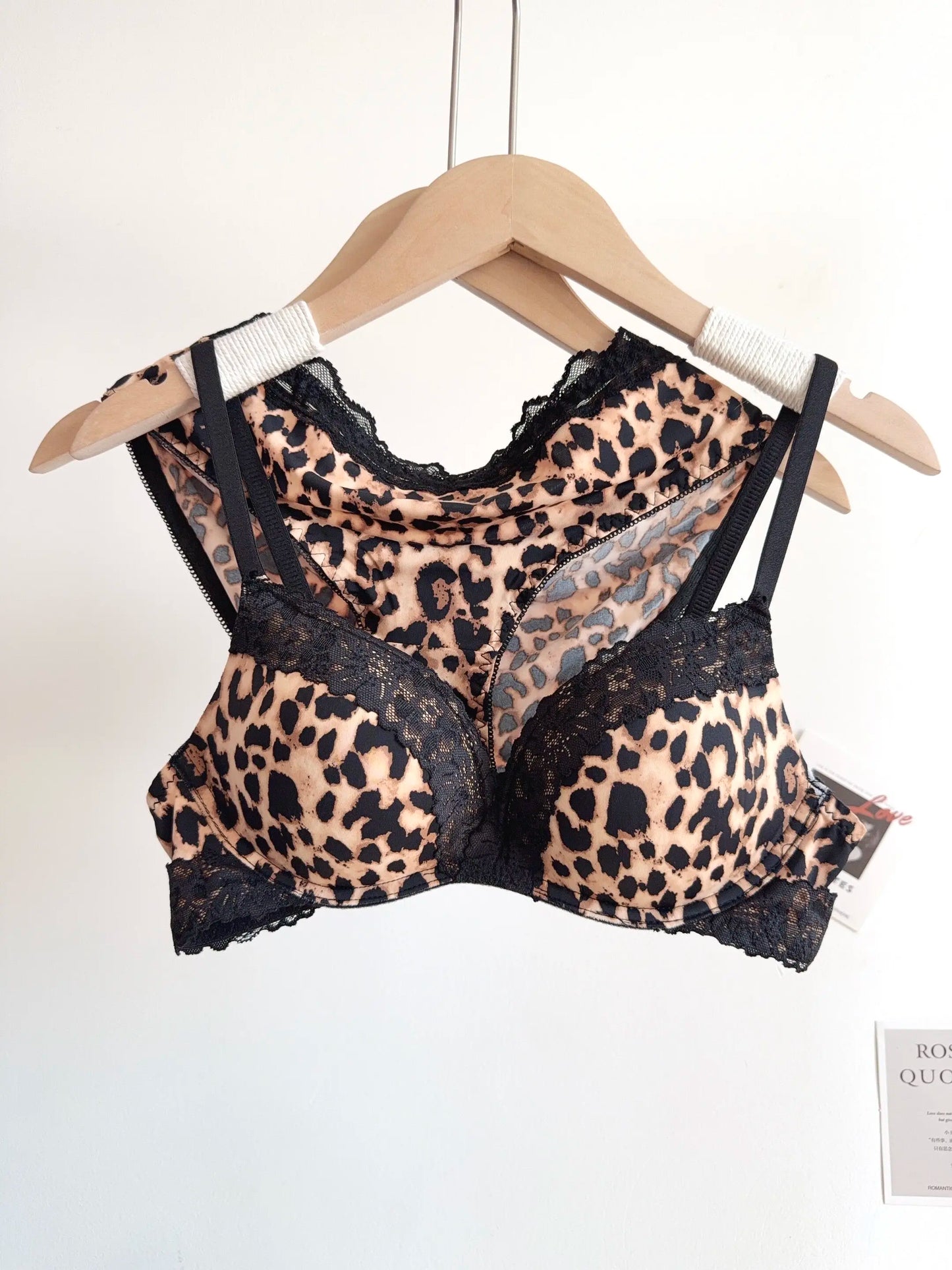 Sexy Leopard Print Lingerie Set Women Wireless Invisible Small Bust Lift, Adjustable A To C Cup, Sheer Lace Pure Style,soft S-XL