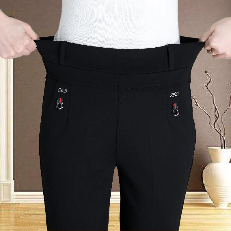High Waist Fleece Lined Slimming Pants for Middle-Aged And Elderly Women Casual Long Pants Straight Leg Elastic Ankle Pants