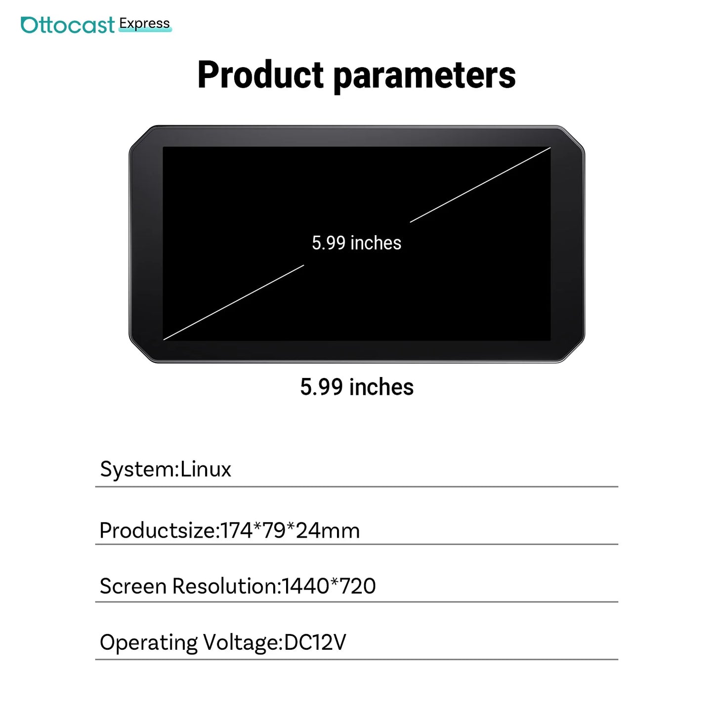 Ottocast Express Motorcycle Display 6.0 inch IP67 Waterproof GPS Wireless Carplay Android Auto DVR Drive Recorder Moto Monitor