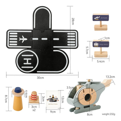 Wooden Building Block Airplane Toy Simulating Helicopter Landing Pad scene Kid Intelligence Education Game Child Interactive Toy