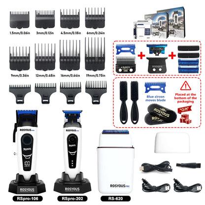 ROSYOUS RSpro-202 Hair Trimmer for Men DLC T-Blade 8000RPM Brushless Motor with Base Charger Professional Hair Cutting Machine
