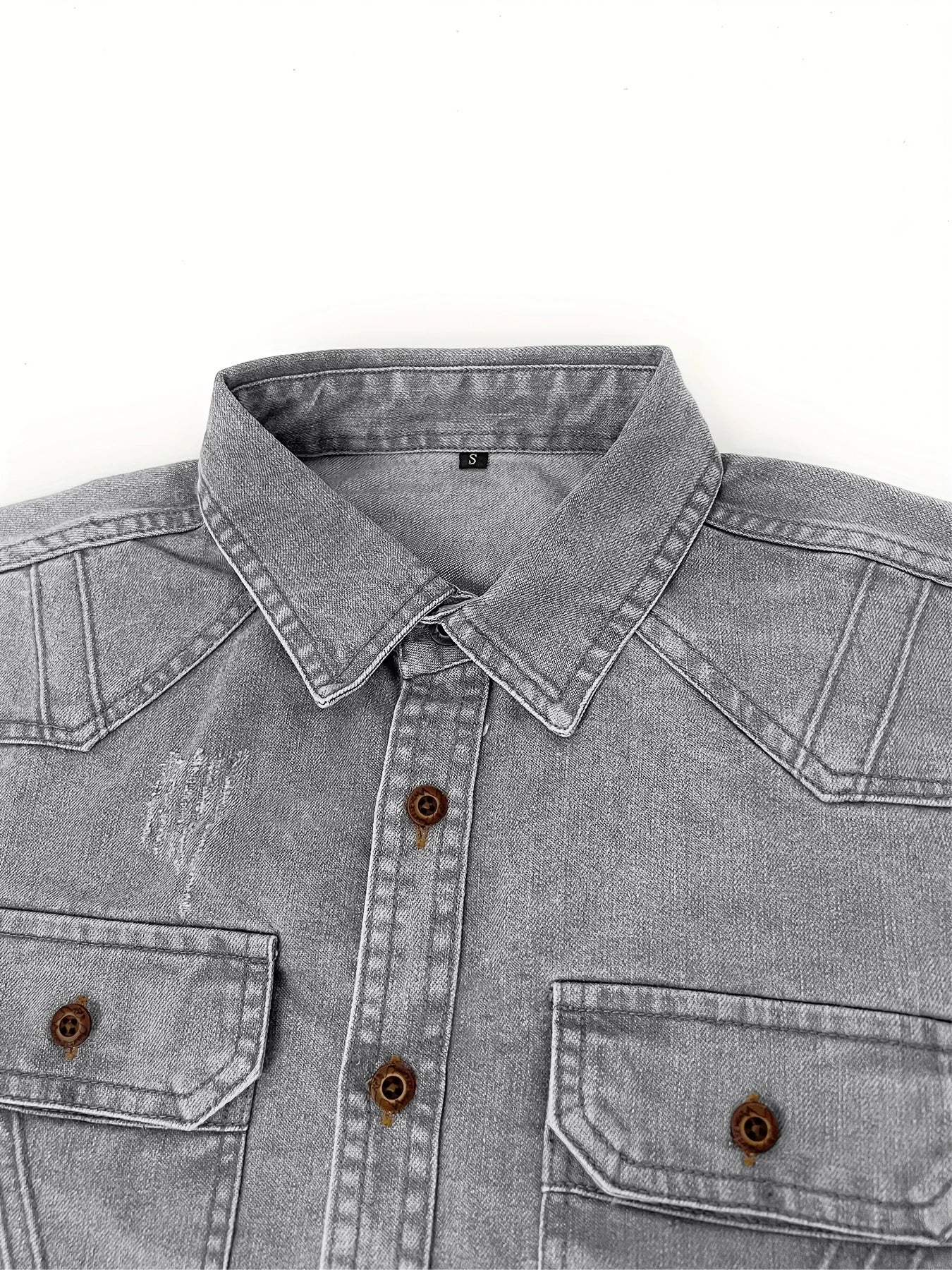 New style denim shirt, long-sleeved, new trend, men's casual shirt, versatile and high-end, double-pocket tie-dye top, color-mat