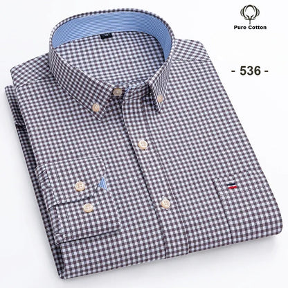 New In Shirt Plus Size 7XL 100% Cotton Oxford Long-Sleeve Shirts for Man Slim Fit Formal Plain Shirt Plaid Office Elegant Clothe