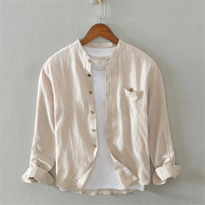 Mens Long Sleeve Business Casual Slim Fit Shirt Spring Autumn Stripe Cotton Linen Blend shirts Daily Commute Breathable tops