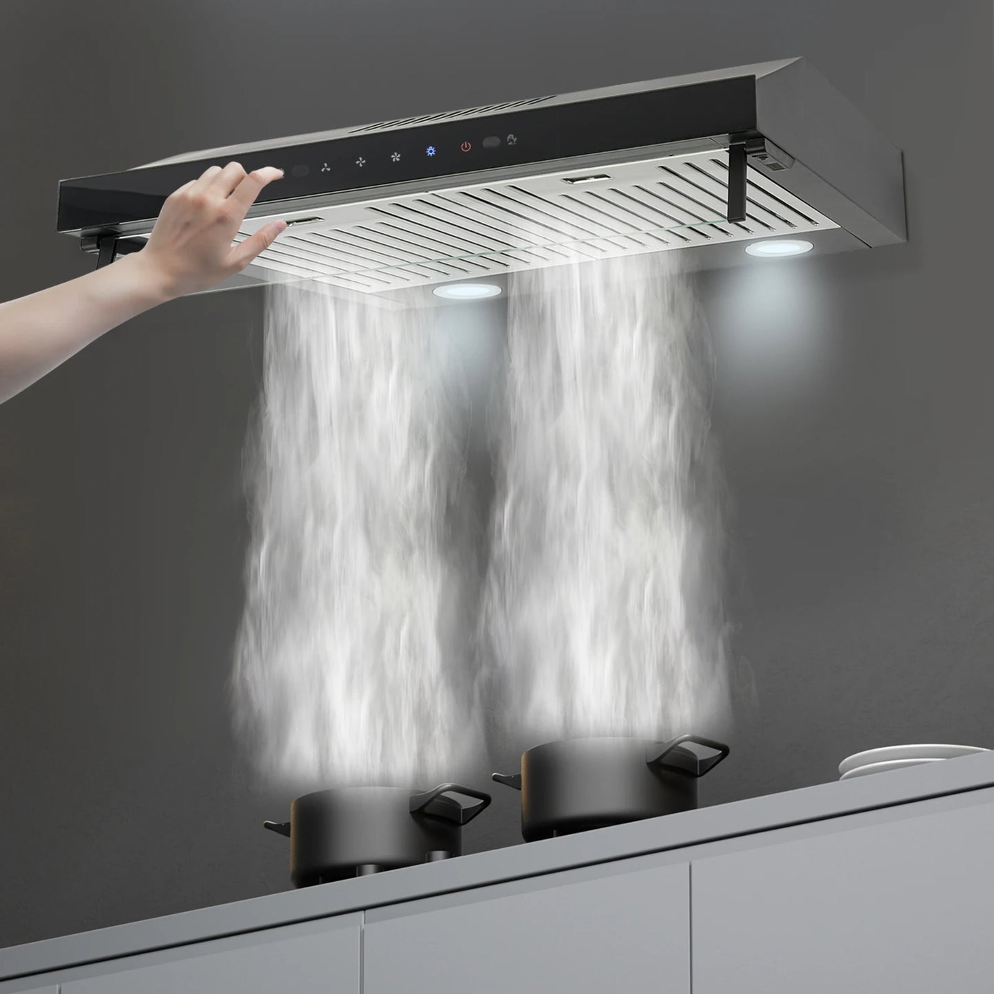 Dual Motor Kitchen under Cabinet Range Hood 900CFM US Standard 59.8*33.5cm/23.54*13.19in with LED Lights And Adjustable Wind Speed