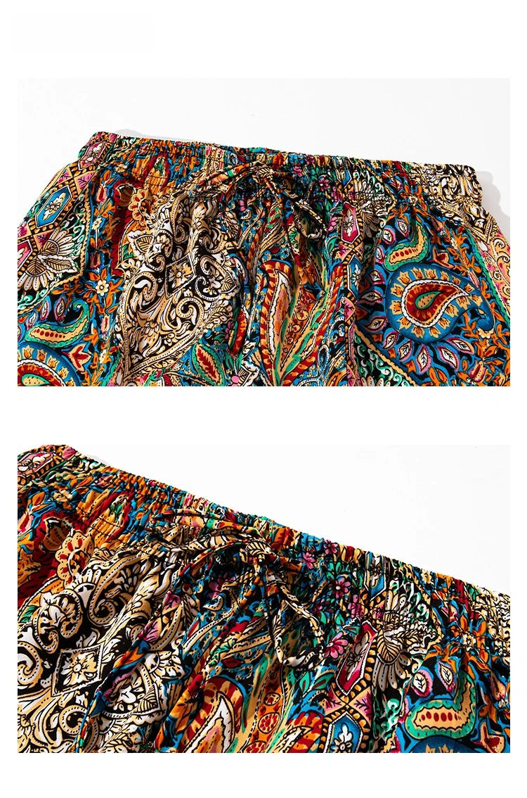 Summer Casual Loose Wide Leg Pants Women's Tie Dye Ink Ice Silk Loose Leopard Print Ethnic Style Long Pants Casual Trousers