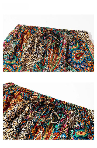 Summer Casual Loose Wide Leg Pants Women's Tie Dye Ink Ice Silk Loose Leopard Print Ethnic Style Long Pants Casual Trousers
