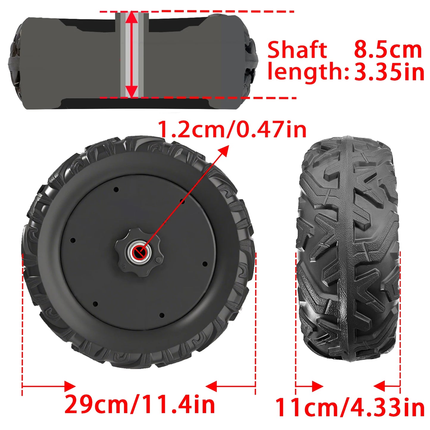 29CM/11.4'' EVA Solid Rubber Tire for Children Electric Ride on Toys Car ﻿Alligator Tires Upgrade Parts,Black,Bearing,Coupler
