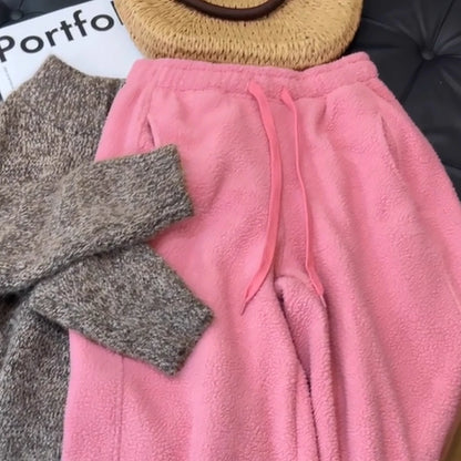 Cozy Thickened Lamb Fur Women's Sweatpants Soft Warm Fleece Winter New Style Casual Pants Loose Fit Trousers for Ladies
