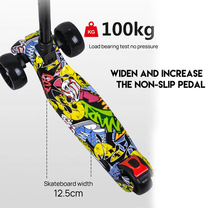 PORIYA Foldable Kids Scooter Adjustable Height Flashing LED Lights 3 Wheels Kick Push