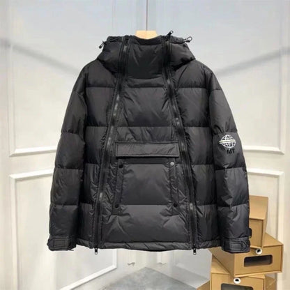 Winter New Style Men's Casual Hooded down Cotton Jacket Double Zipper Versatile Bread Style Popular Couple's Coat