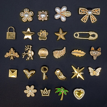1pcs Designer Golden Crown Metal Shoe Charms Sea Star Shell Luxury Decorations for Shoe Accessorie Heart Pins for Women Girls