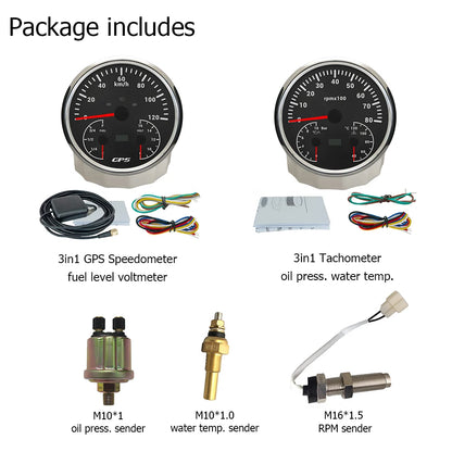 ELING 110mm Car 3in1 Multifunctional GPS Speedometer 120K 200K with Tachometer with Oil Pressure Water Temp Fuel Level Voltmeter