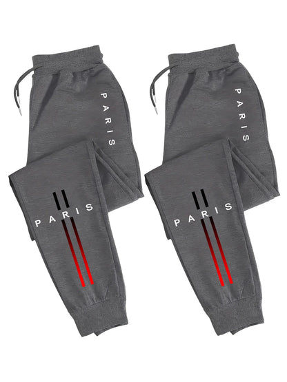 2-Pack Men's Polyester Joggers, Drawstring Waist, Wrinkle-Resistant, Breathable, Slim-Fit, Cuffed Hem, Drop-Dead Drape,