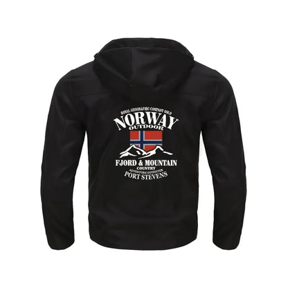 2025 New Men's Polyester Jacket with Norway Letters Print Hooded Outwear
