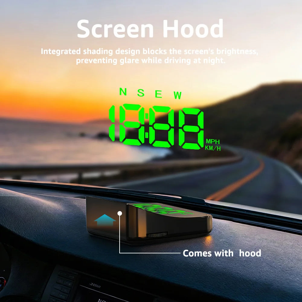KWHUD Head-up Display Car HUD GPS Speedometer with Time Compass Display, Over-speed Alarm KM/H & MPH Car Electronics Accessories