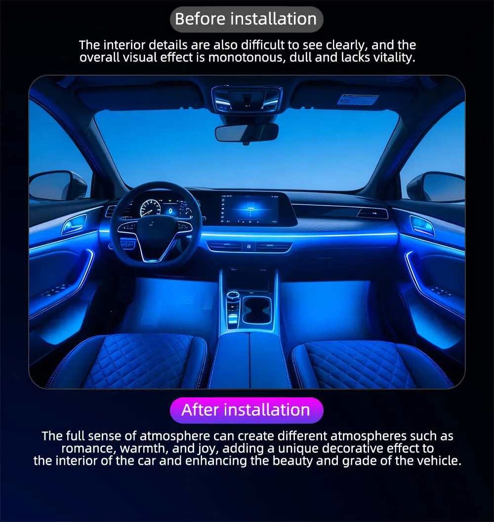 6/10/14/18in1 Led Acrylic Car Waterfall Lamp Ambient Light 213 Rainbow Color Symphony APP Remote Controll Atmosphere Lamp Kit