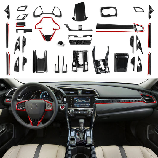 For Honda Civic 10th Gen (2016 -2021) Interior Accessories, Car Center Console Gear Shift Panel , Carbon Fiber ABS Trim Sticker