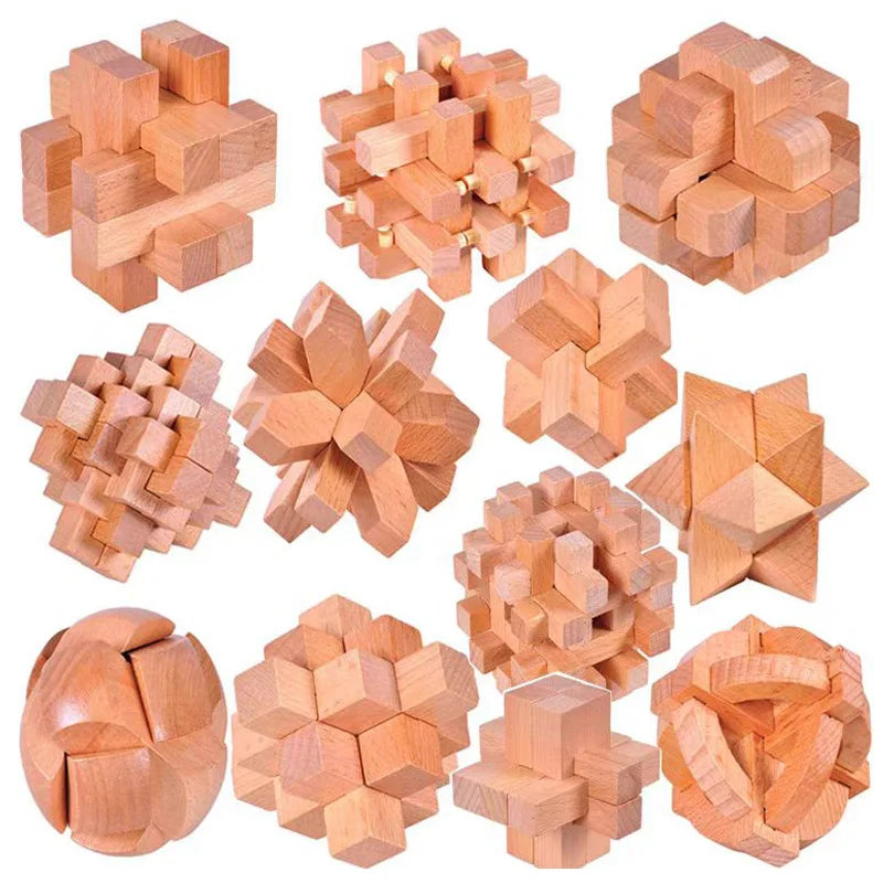 6PCS Set Wooden Brain Teaser Puzzles For Adults and Kids IQ Challenge LuBan Lock Difficult Assembly & Disentanglement Games