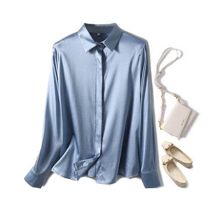 Luxury Satin silk shirt women's long sleeve 93% mulberry silk shirt commuter office lady style for Spring/Summer