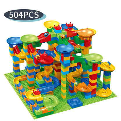 84-504PCS Marble Race Run Block Small Size Building Blocks Funnel Slide Blocks DIY Creative Bricks Assemble Toys Gifts