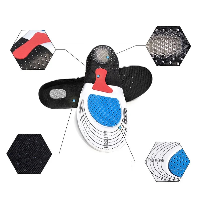 Cuttable Orthotic Insoles, Memory Foam Cushion Gel Insoles, Silicone Arch Support Inserts, Soft Running Insoles for Men & Women