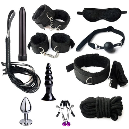 Sex Bondage Set Plush Sex Toy BDSM Kits for Women Couples Adult Games Adjustable Handcuffs Ankle Whip Gag Nipple Clamps Toys