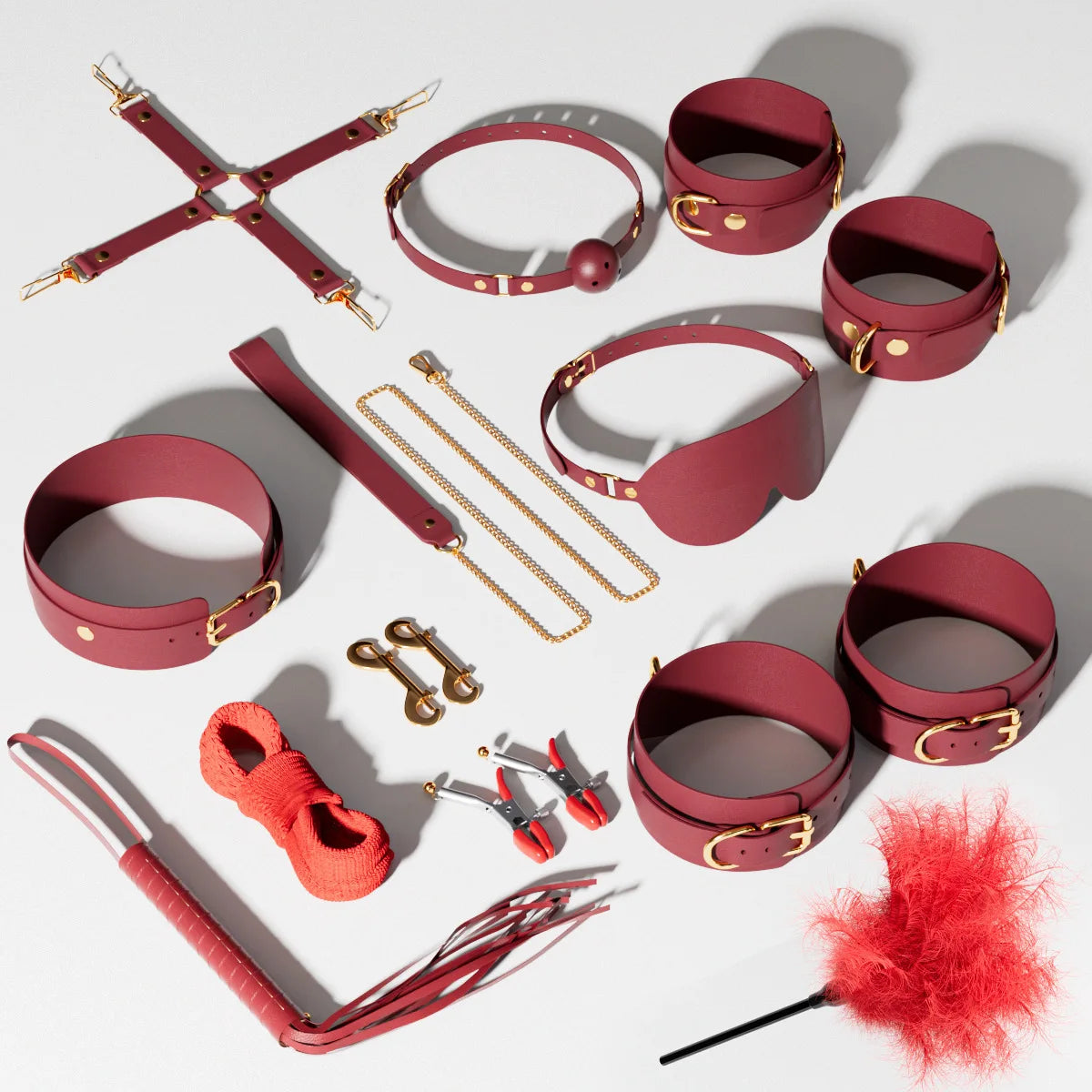 Sexy leather BDSM plush bondage bundle set blindfold handcuffs whip sex toys for women Nipple clip butt plug Exotic sex toys