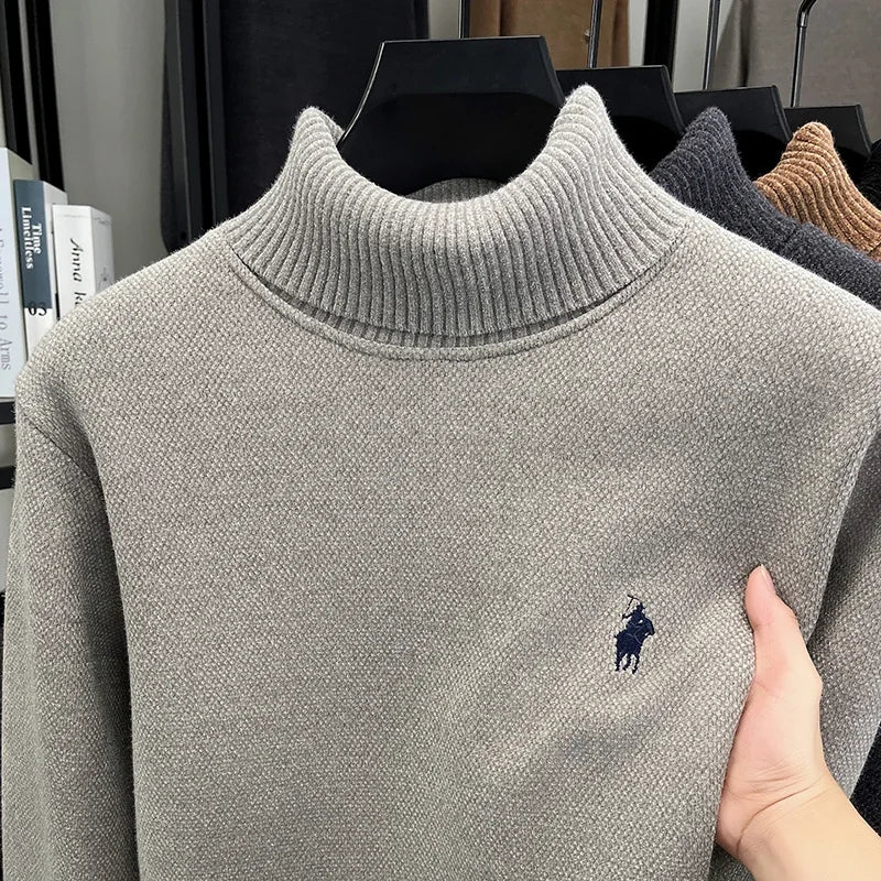 Brand Autumn/Winter New Collection: Lapel High Collar Men's Embroidered Little Horse Logo Fashion Long Sleeve Sweater