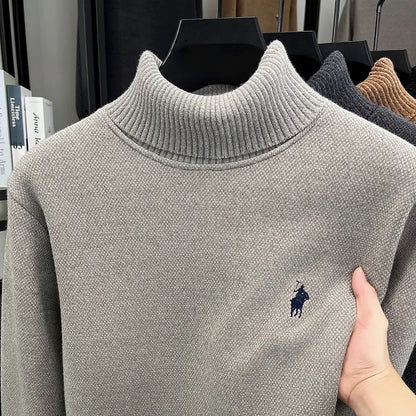 Brand Autumn/Winter New Collection: Lapel High Collar Men's Embroidered Little Horse Logo Fashion Long Sleeve Sweater