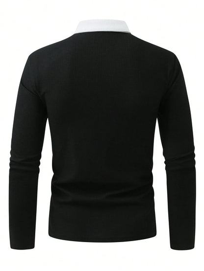 Men's light business vacation two-piece contrasting collared sweatshirt with spring and autumn waffle design casual long sleeved