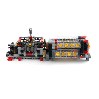 MOC 6-speed Gearbox Differential Gears Technology Building Blocks Parts Transmission V16 Engine Assembly Bricks M/L Motor