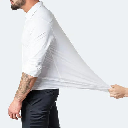 Non-iron, four-way stretch men's long sleeve shirt, silky foreign trade, cross-border amazon, euro men's tops, shirts