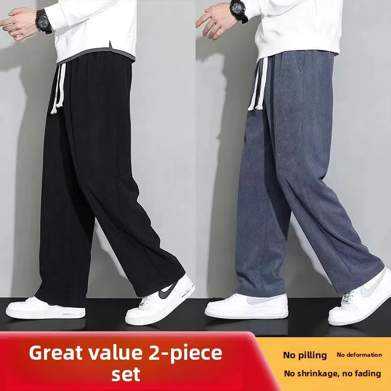 Corduroy Fleece Lined Men's Pants Autumn Winter Style Loose Straight Leg Sports Casual Set Men's Winter Fashion Trousers