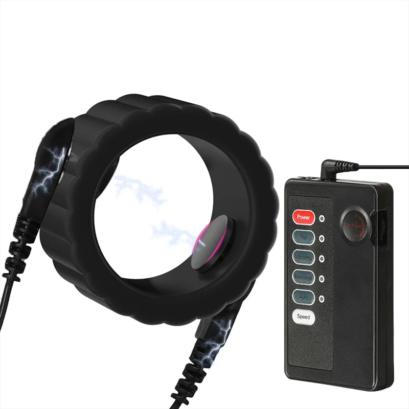 Electro Shock Silicone Penis Ring Bdsm Electric Stimulate Scrotal restraint Massage Cock Cage Masturbation Sex Toys For Men Gay