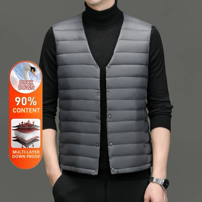 High End 90% Down Ultra Light O Veck Variable V-neck Brand Fashion Down Vest Men Winter Sleeveless Jacket Waistcoat Puffer Coats